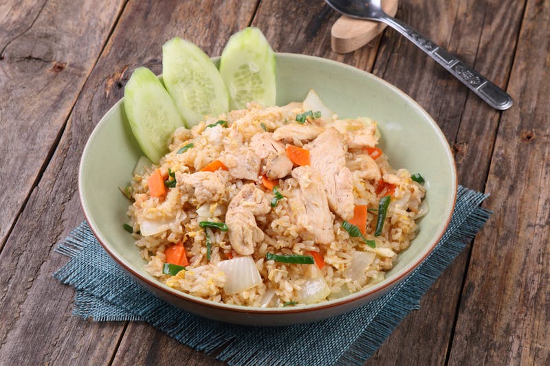 Teriyaki chicken bowl with steamed rice and broccoli